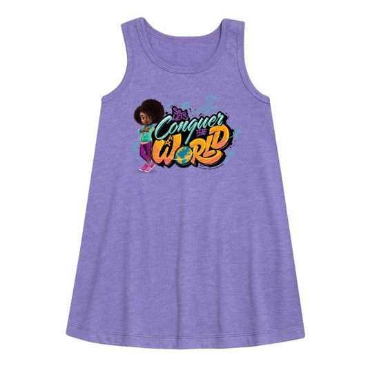 فستان بناتي - عالم الكارما - غزو العالم - فستان جرافيكي بدون أكمام