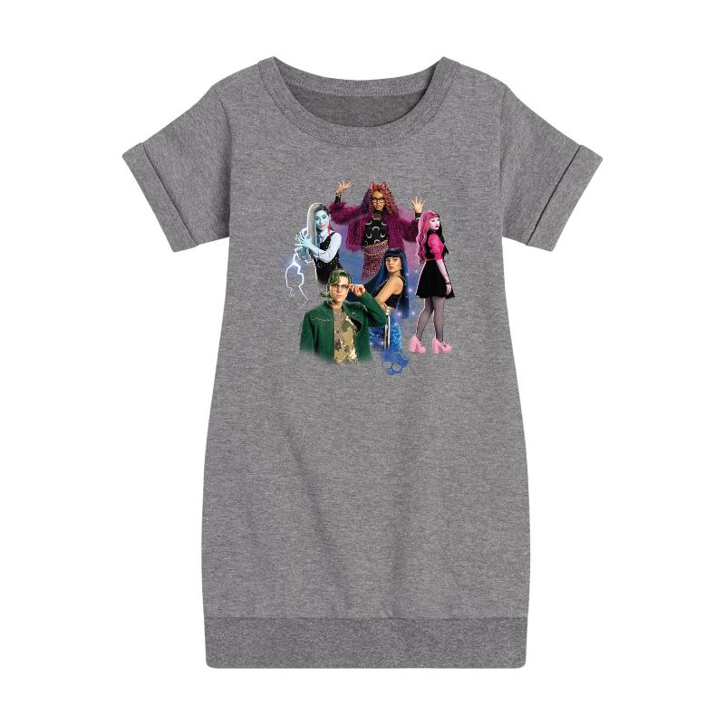 فستان من الصوف بأكمام قصيرة برسومات مجموعة شخصيات من مونستر هاي للبنات