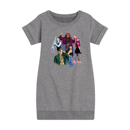 فستان من الصوف بأكمام قصيرة برسومات مجموعة شخصيات من مونستر هاي للبنات