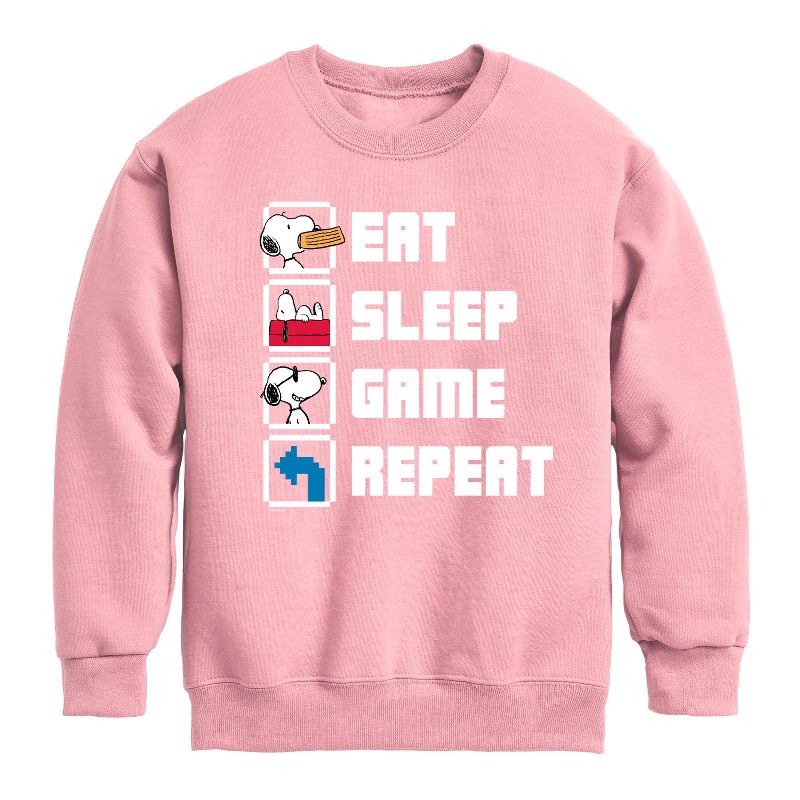 Boys' - Peanuts - Eat Sleep Game Snoopy Graphic Long Sleeve Fleece Sweatshirt