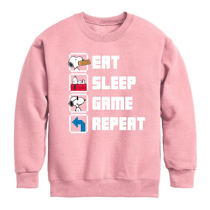 Boys' - Peanuts - Eat Sleep Game Snoopy Graphic Long Sleeve Fleece Sweatshirt