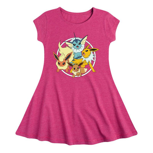 Girls' - Pokémon - Eevee Group Fit & Flair Cap Sleeve Dress