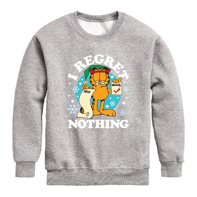 Boys' - Garfield - I Regret Nothing Graphic Long Sleeve Fleece Sweatshirt