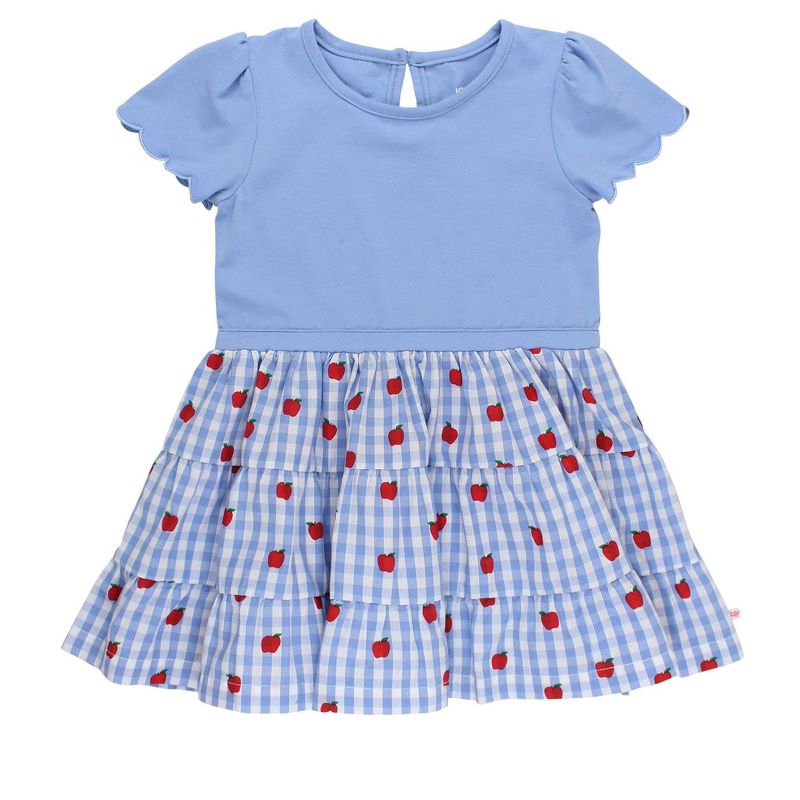 RuffleButts Girls Mixed Media Short Sleeve Tiered Dress