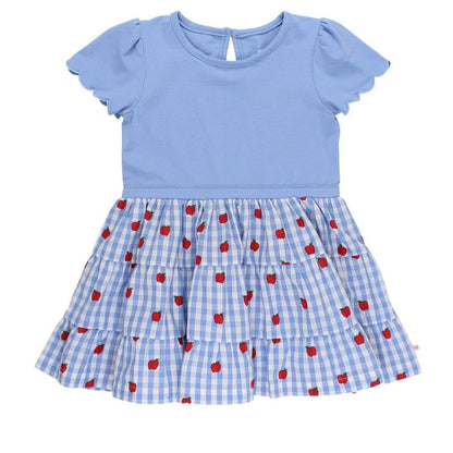 RuffleButts Girls Mixed Media Short Sleeve Tiered Dress
