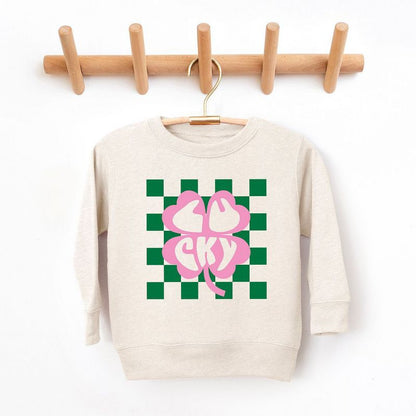 The Juniper Shop Lucky Clover Checkered Toddler Graphic Sweatshirt