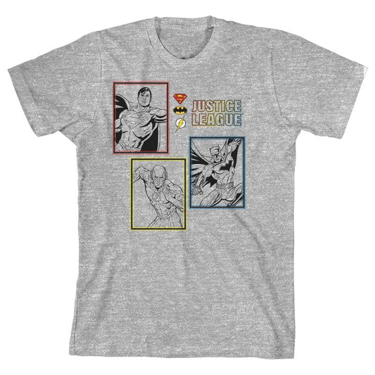 تي شيرت رياضي رمادي للأولاد من مجموعة أبطال بألوان بسيطة من رابطة العدالة