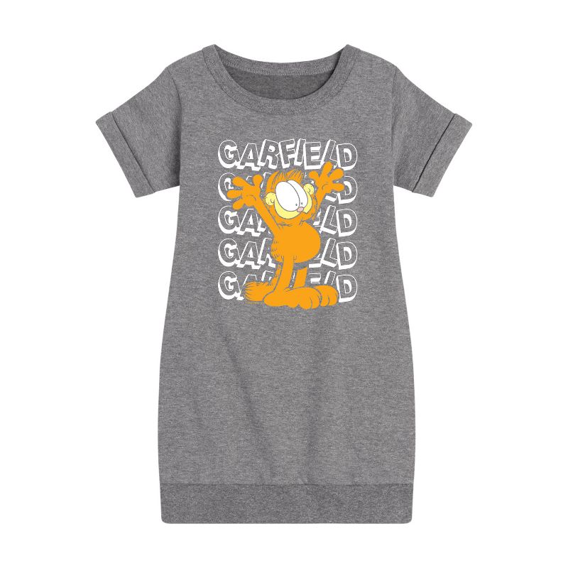 Girls' - Garfield - Garfield Repeated Graphic Short Sleeve Fleece Dress