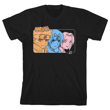 تي شيرت ناروتو الكلاسيكي بلون واحد، بأكمام قصيرة ورقبة دائرية، للشباب باللون الأسود