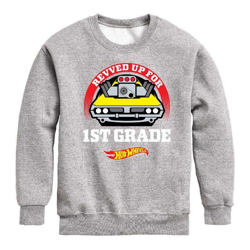 Boys' - Hot Wheels - Revved Up For 1st Grade Graphic Long Sleeve Fleece Sweatshirt