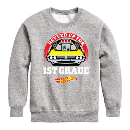 Boys' - Hot Wheels - Revved Up For 1st Grade Graphic Long Sleeve Fleece Sweatshirt