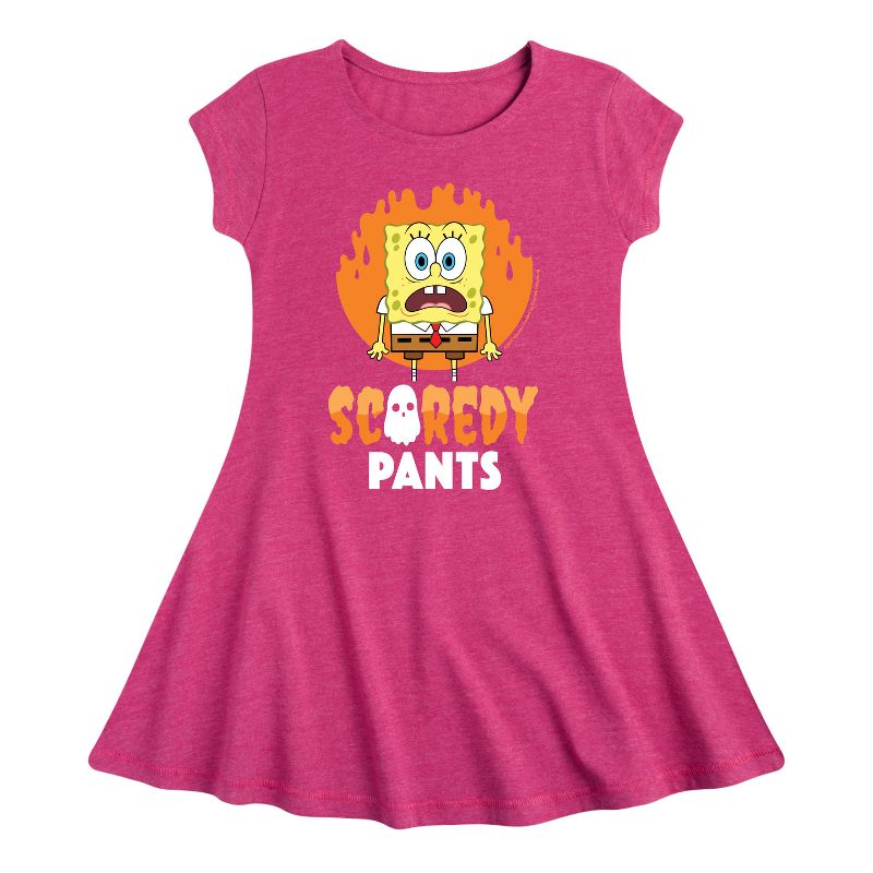 Girls' - SpongeBob SquarePants - SpongeBob Scaredy Pants Fit & Flair Cap Sleeve Dress