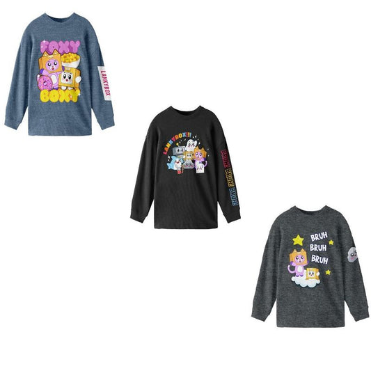 LankyBox Character Art 3-Pack Crew Neck Long Sleeve Youth Boy's Tee Set