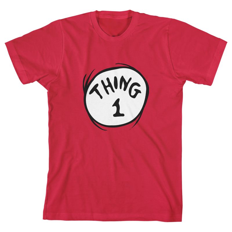 Dr. Seuss Thing 1 and Thing 2 Youth Red Crew Neck Short Sleeve T-shirt
