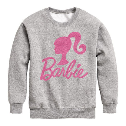 Boys' - Barbie - Barbie Logo Pink Glitter Graphic Long Sleeve Fleece Sweatshirt