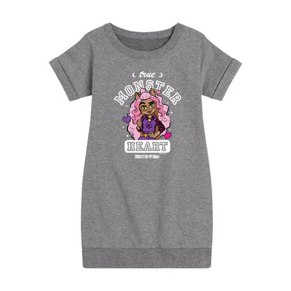 فستان صوف بأكمام قصيرة مطبوع عليه صورة "ترو مونستر آت هارت" للبنات من ماتيل