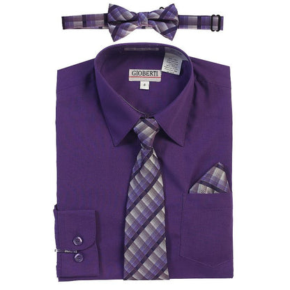 Gioberti Boy's Long Sleeve Dress Shirt and Plaid Tie Accessories Set (Part 3)