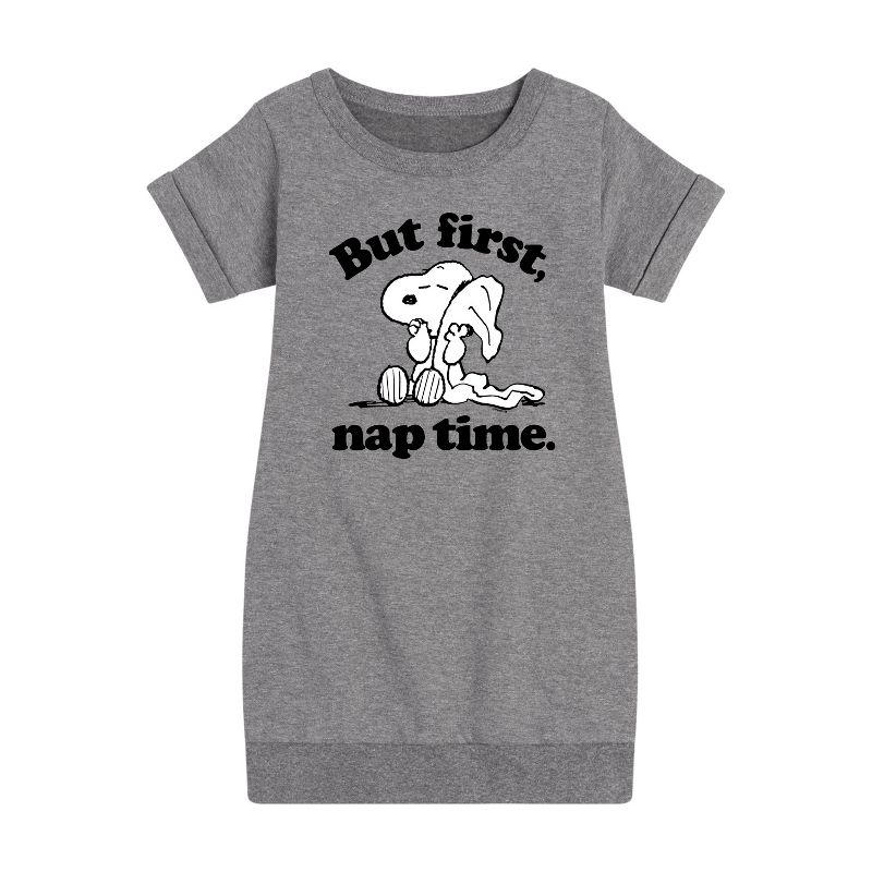 Girls' - Peanuts - Snoopy First Nap Time Graphic Short Sleeve Fleece Dress