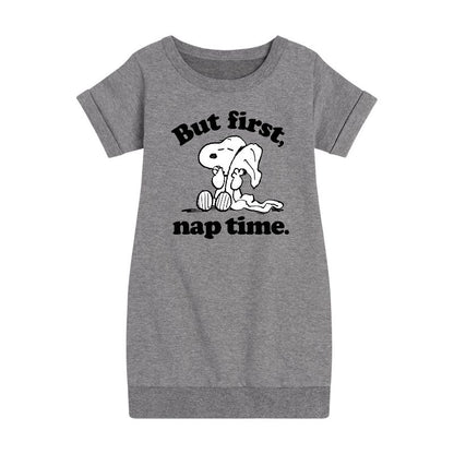 Girls' - Peanuts - Snoopy First Nap Time Graphic Short Sleeve Fleece Dress