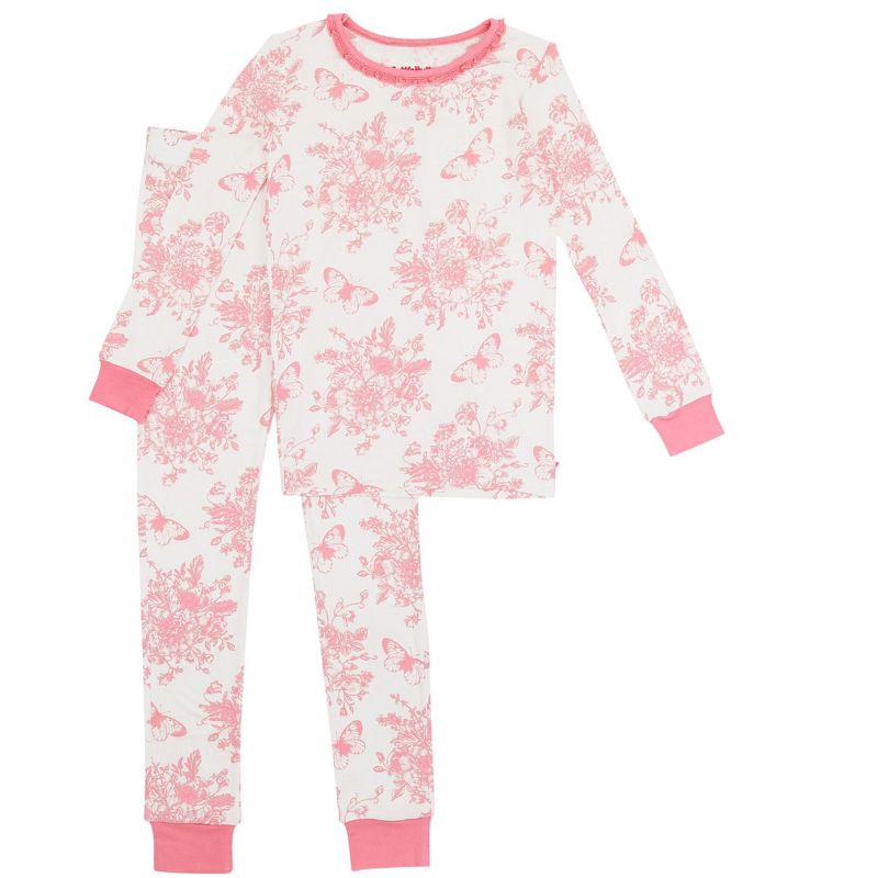 RuffleButts SoftSnooze Big Girls Ruffle Long Sleeve Pajama Set