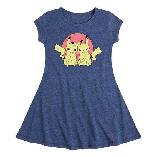 Girls' - Pokémon - Pikachu Group In Circle Fit & Flair Cap Sleeve Dress