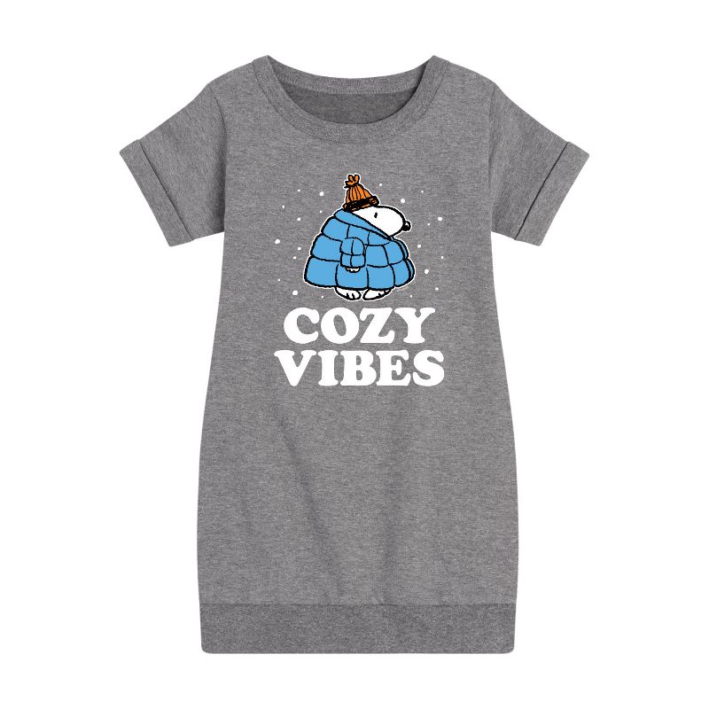 فستان سنوبي بافر كوزي فايبس الجرافيكي بأكمام قصيرة من الصوف للبنات - بينتس