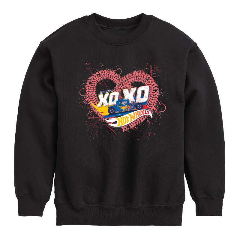 Boys' - Hot Wheels - XOXO Heart Graphic Long Sleeve Fleece Sweatshirt