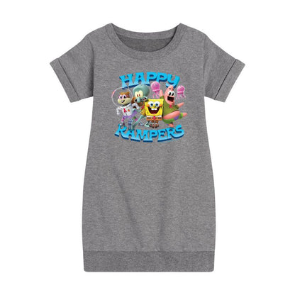 فستان هابي كامبرز الجرافيكي بأكمام قصيرة من الصوف - سبونج بوب سكوير بانتس - للبنات