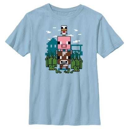 تي شيرت للأولاد من ماين كرافت بنمط وضعية الحيوانات المكدسة
