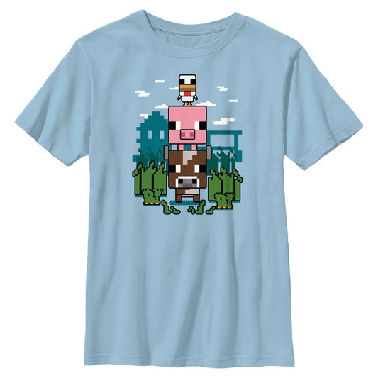 تي شيرت للأولاد من ماين كرافت بنمط وضعية الحيوانات المكدسة