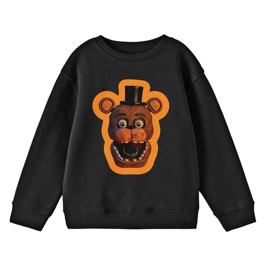 Five Nights At Freddy's Freddy Face With Orange Border Crew Neck Long Sleeve Youth Black Sweatshirt