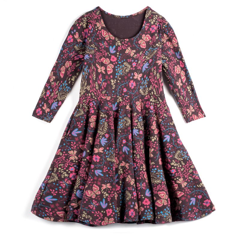 Mightly Girls Fair Trade Organic Cotton Print 3/4 Sleeve Twirl Dress