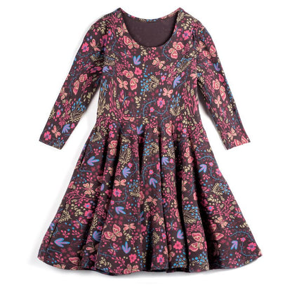 Mightly Girls Fair Trade Organic Cotton Print 3/4 Sleeve Twirl Dress