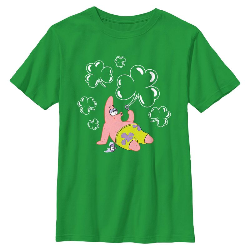 Boy's SpongeBob SquarePants Patrick Star Shamrock Bubbles T-Shirt
