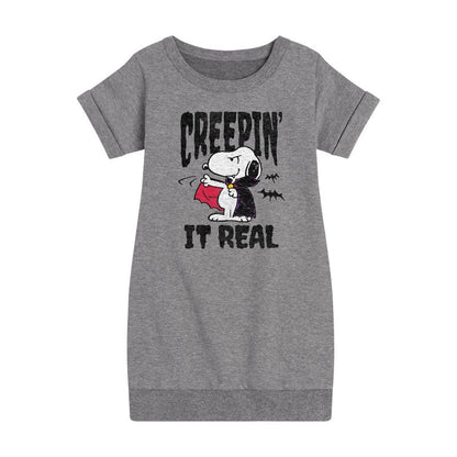Girls' - Peanuts - Creepin It Real Graphic Short Sleeve Fleece Dress