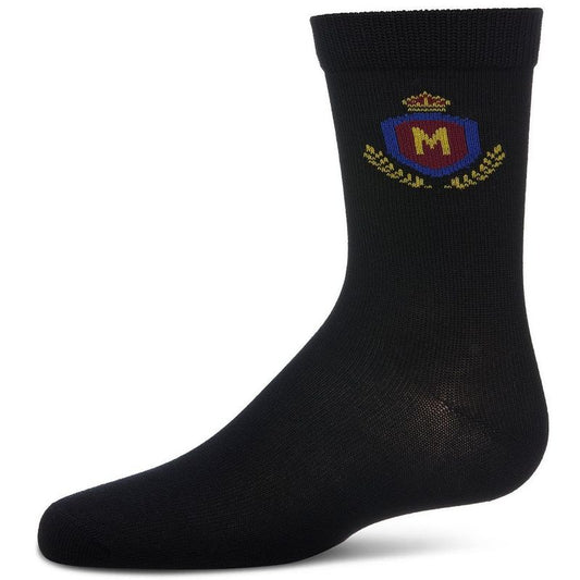 Memoi Boys Stitched M Crest Solid Color Dress Crew Socks