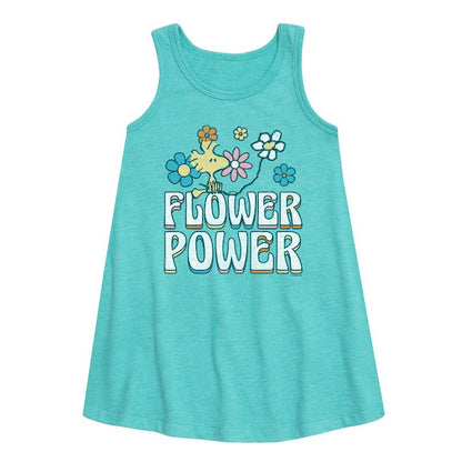 Girls' - Peanuts - Flower Power Graphic Sleeveless Aline Dress