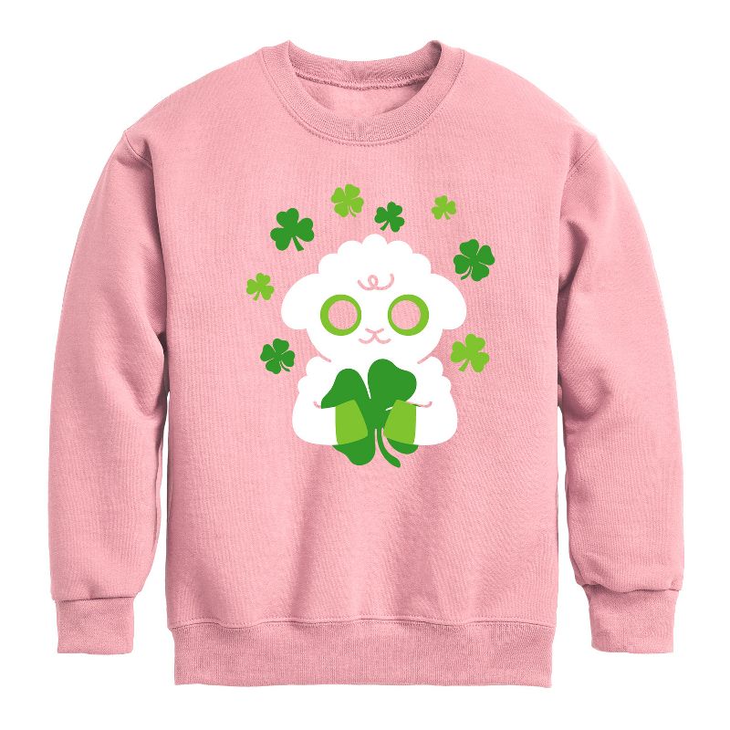 Boys' - Instant Message - St. Patrick's Day Sheep Holding a Shamrock Graphic Long Sleeve Fleece Sweatshirt