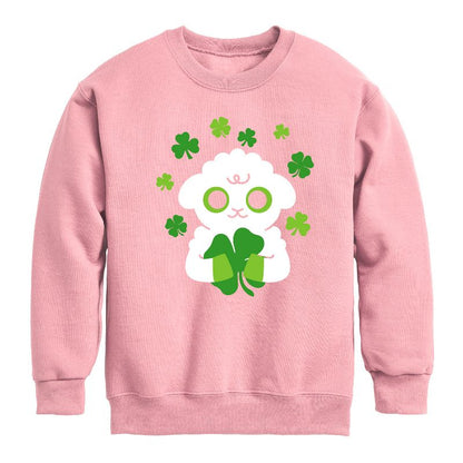 Boys' - Instant Message - St. Patrick's Day Sheep Holding a Shamrock Graphic Long Sleeve Fleece Sweatshirt
