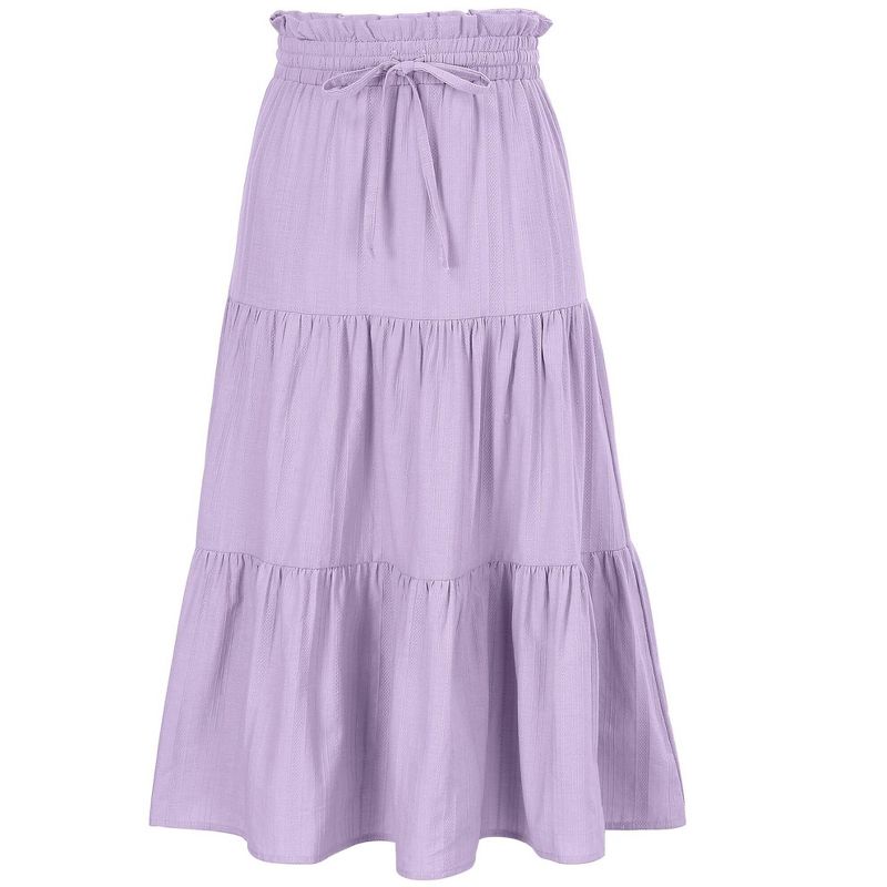 Maxi Skorts Skirt for Girls Button Front Ruffle High Waisted Long Skirts with Belt and Pocket 3-12 Years