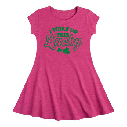 Girls' - Instant Message - St. Patrick's Day I Woke Up This Lucky Fit & Flair Cap Sleeve Dress