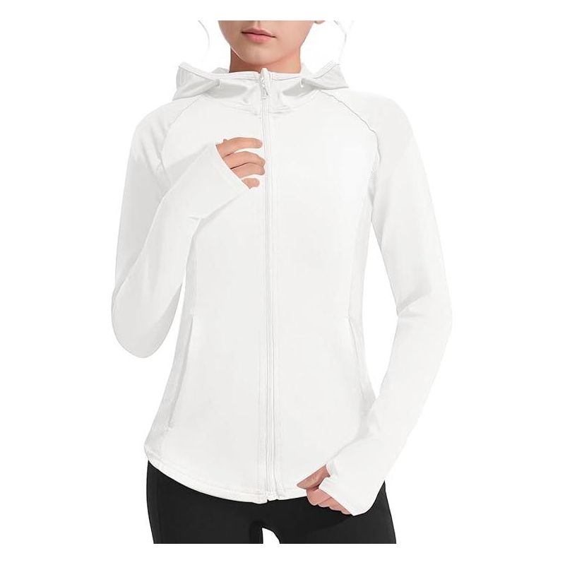 Girls Long Sleeve Zip Up Athletic Hoodie Top Lightweight Jacket Fishing Hiking Sun Protection Outwear