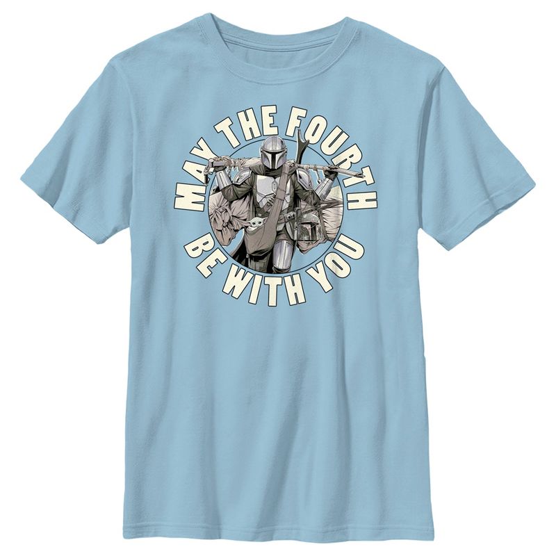 Boy's Star Wars: The Mandalorian Grogu and Din Djarin May the Fourth Be With You T-Shirt