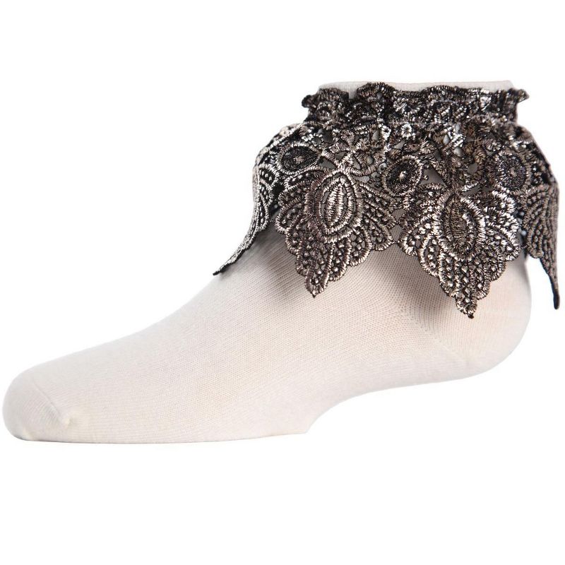 Memoi Metallic Leaf Girls Cotton Blend Anklet Socks