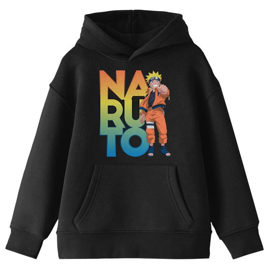 Naruto Classic Character Pointing With Ombre Text Youth Black Graphic Hoodie