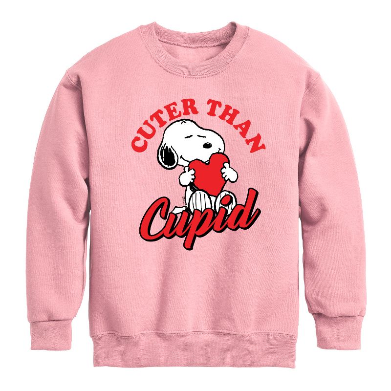 Boys' - Peanuts - Valentine's Cuter Than Cupid Graphic Long Sleeve Fleece Sweatshirt