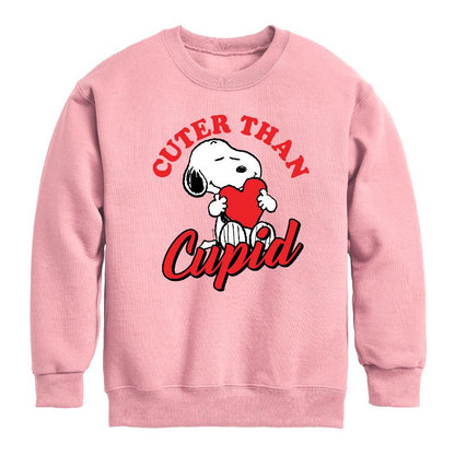 Boys' - Peanuts - Valentine's Cuter Than Cupid Graphic Long Sleeve Fleece Sweatshirt