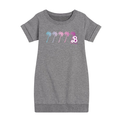 فستان باربي للبنات من الصوف بأكمام قصيرة ورسومات أشجار النخيل