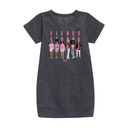 Girls' - Barbie - Fierce Strong Girl Graphic Short Sleeve Fleece Dress