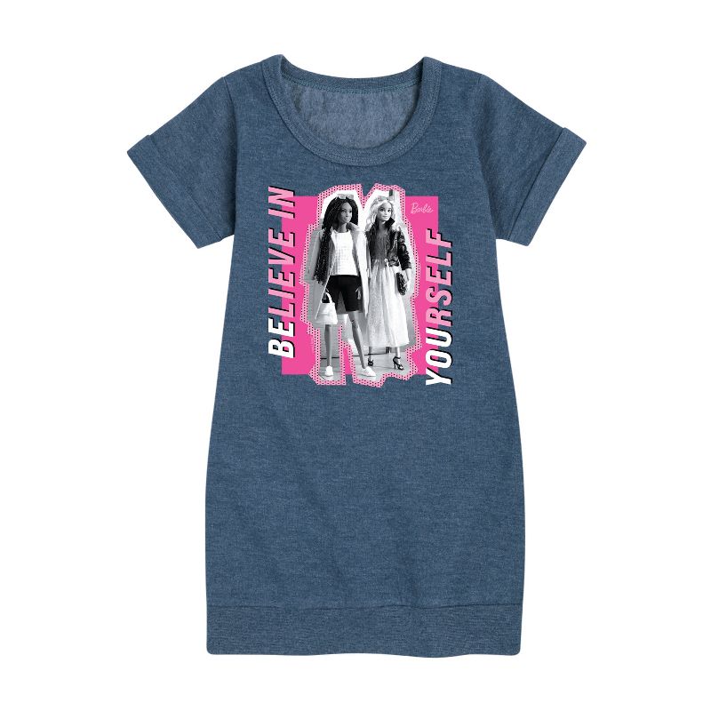 Girls' - Barbie - Believe In Yourself Graphic Short Sleeve Fleece Dress